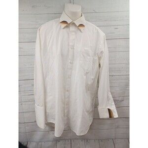 Daniel Ellissa Mens Dress Shirt Ivory French Cuff Contrast Collar 16.5 / 34-35